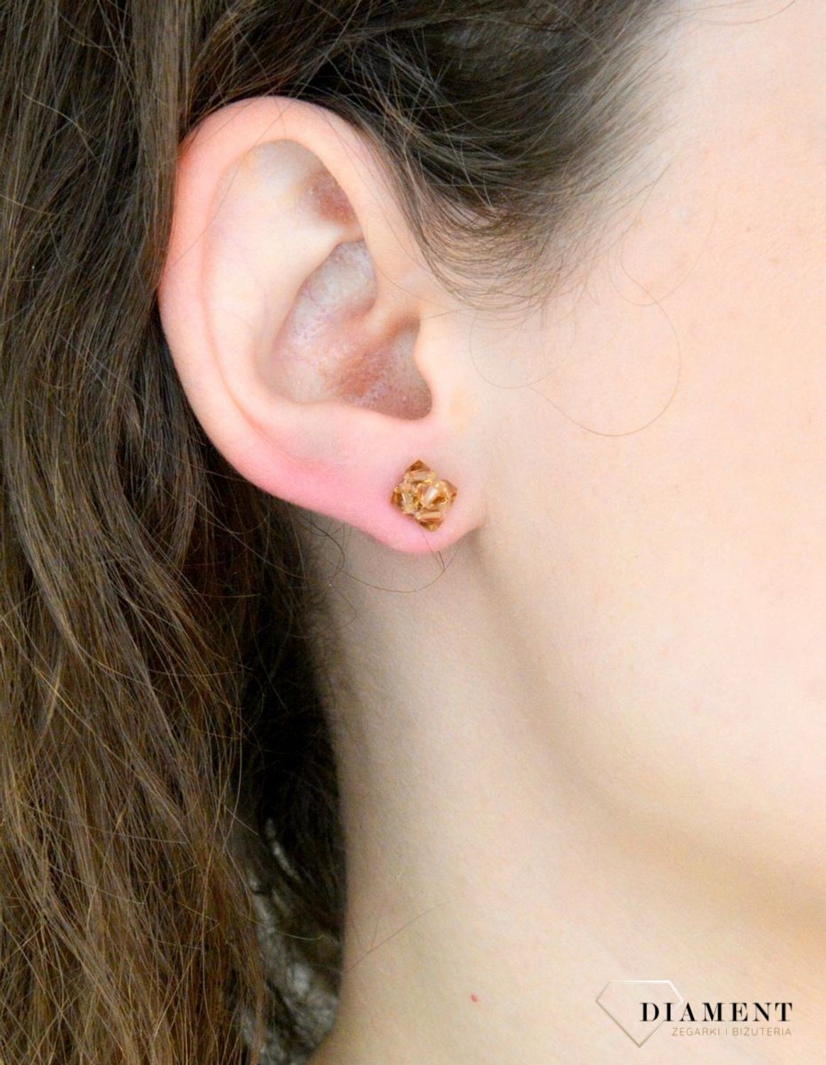 Kolczyki srebrne wkrętki Swarovski brązowe kryształy 925, KR3 358-1.jpg